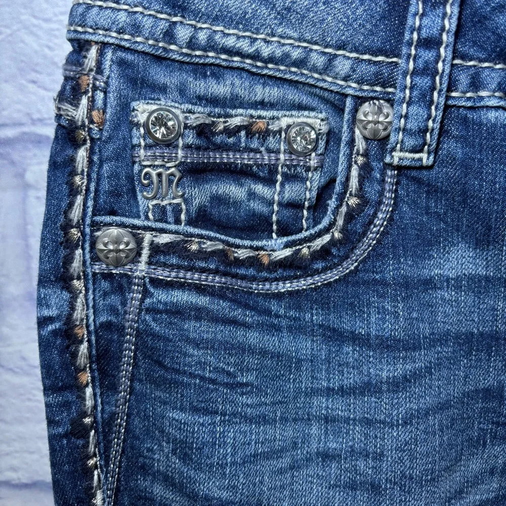 Miss Me Los Angeles Curvy Boot Cut Embellished  Beaded Jeans Bling Size 27x29.5